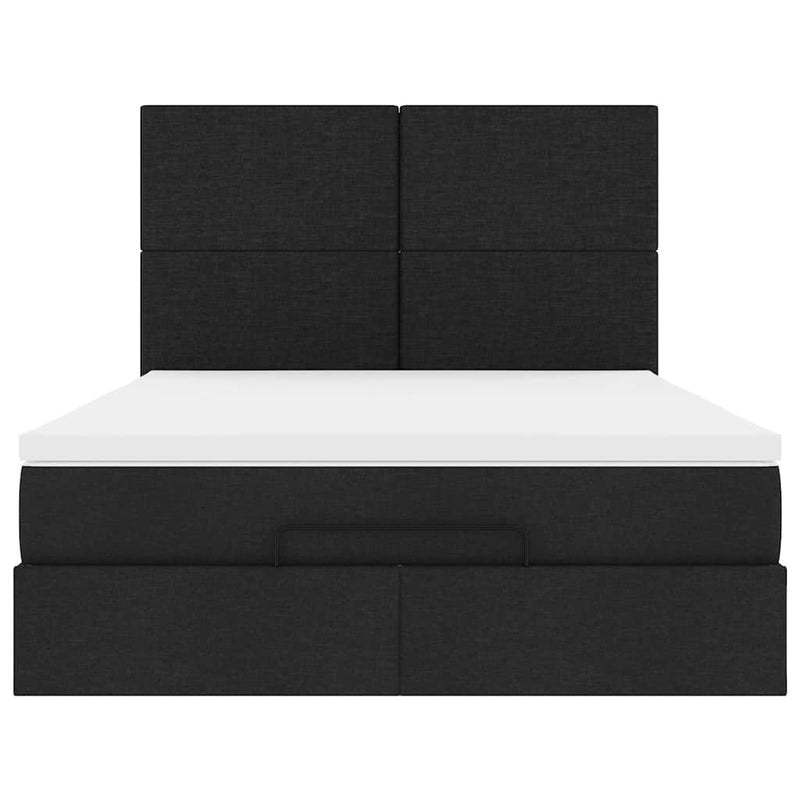 Ottoman Bed with Mattress & LEDs Black Queen Fabric