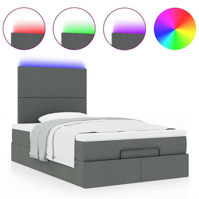 Ottoman Bed with Mattress & LEDs Dark Grey King Single Fabric