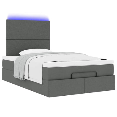 Ottoman Bed with Mattress & LEDs Dark Grey King Single Fabric