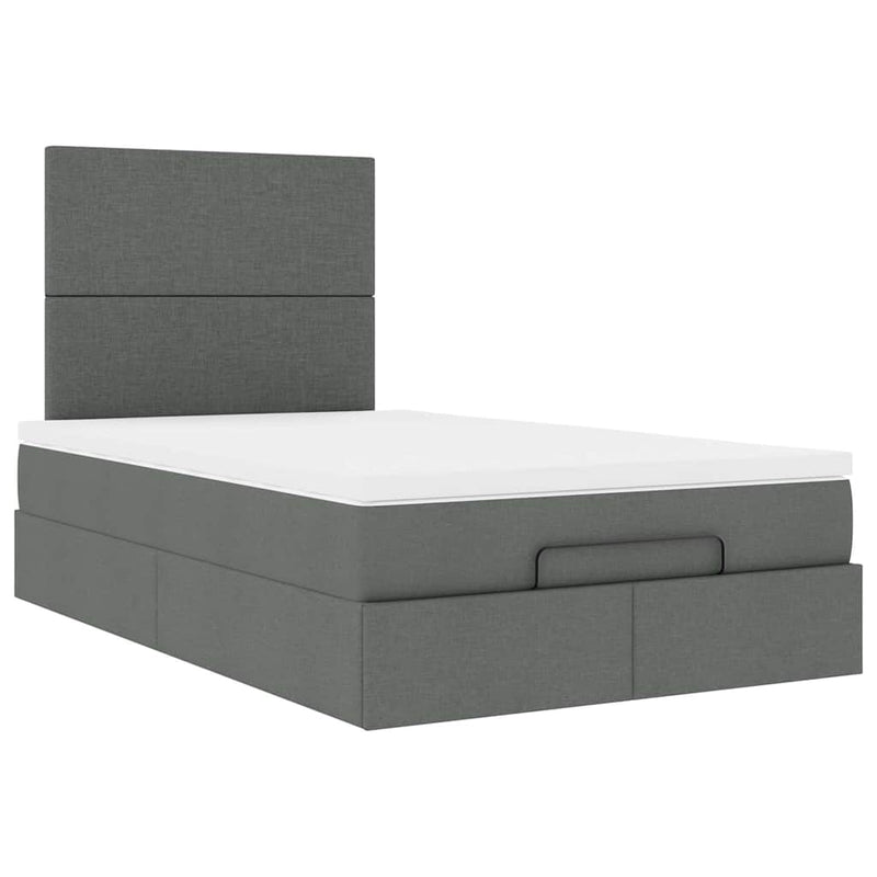 Ottoman Bed with Mattress & LEDs Dark Grey King Single Fabric