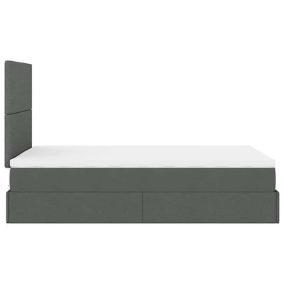 Ottoman Bed with Mattress & LEDs Dark Grey King Single Fabric