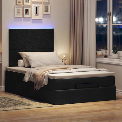 Ottoman Bed with Mattress & LEDs Black King Single Fabric