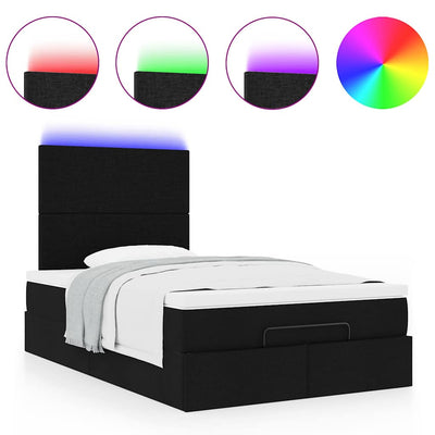 Ottoman Bed with Mattress & LEDs Black King Single Fabric