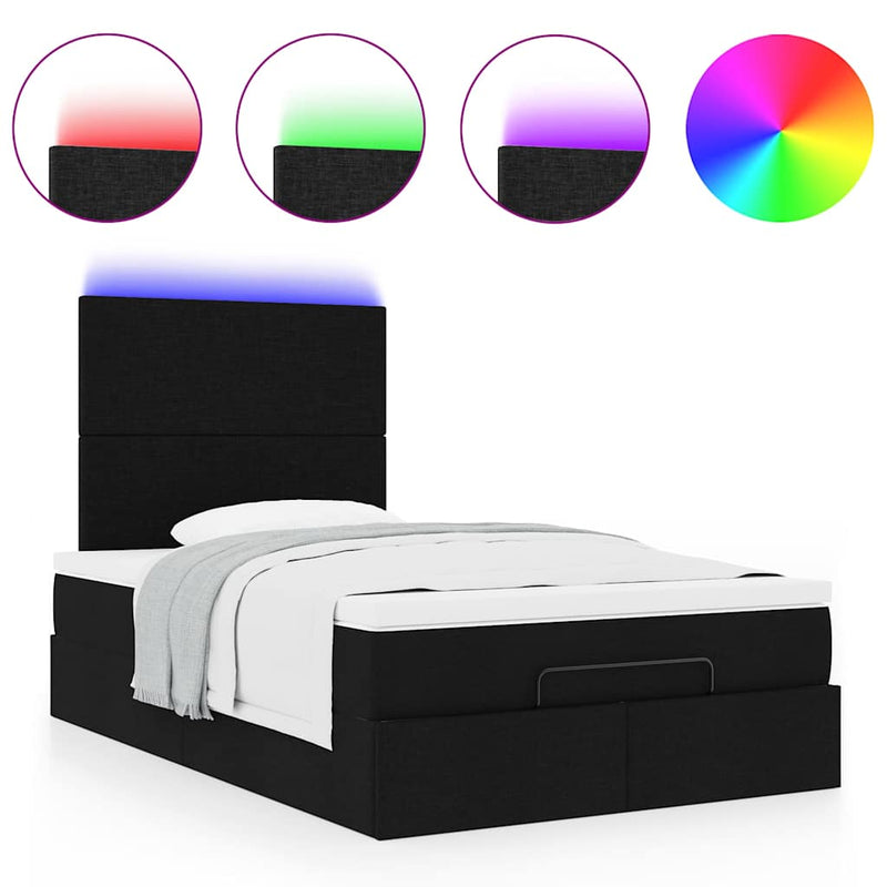 Ottoman Bed with Mattress & LEDs Black King Single Fabric