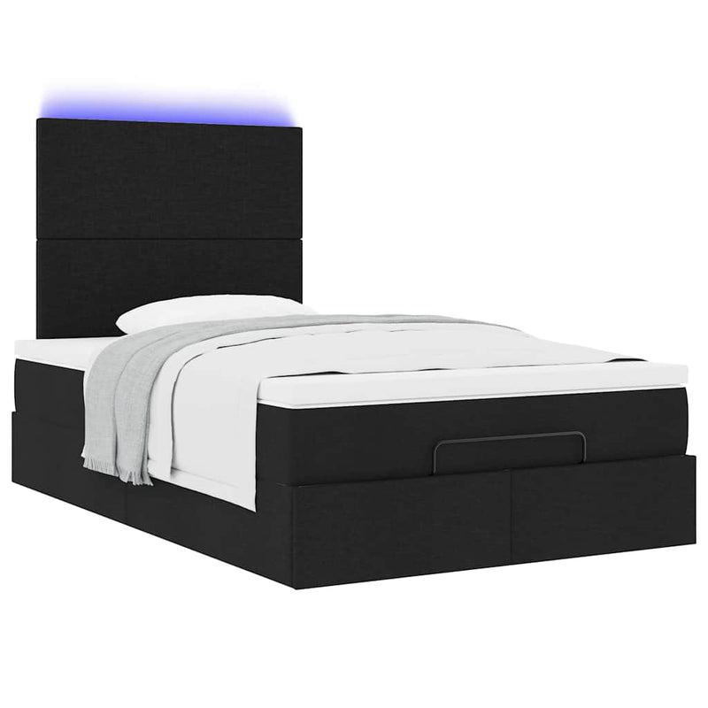 Ottoman Bed with Mattress & LEDs Black King Single Fabric