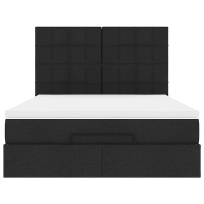 Ottoman Bed with Mattress & LEDs Black Double Fabric