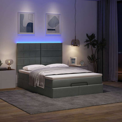 Ottoman Bed with Mattress & LEDs Dark Grey Queen Fabric