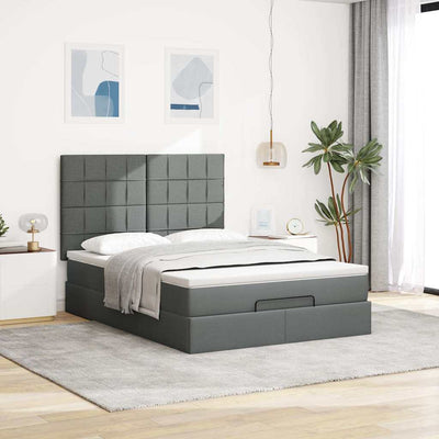 Ottoman Bed with Mattress & LEDs Dark Grey Queen Fabric