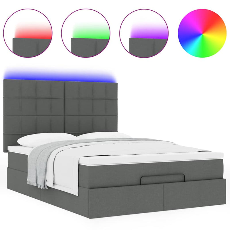 Ottoman Bed with Mattress & LEDs Dark Grey Queen Fabric