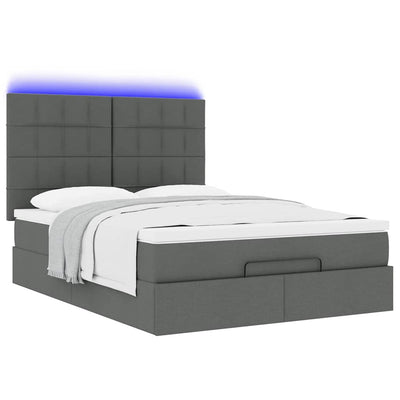 Ottoman Bed with Mattress & LEDs Dark Grey Queen Fabric