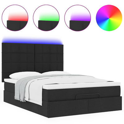 Ottoman Bed with Mattress & LEDs Black Queen Fabric