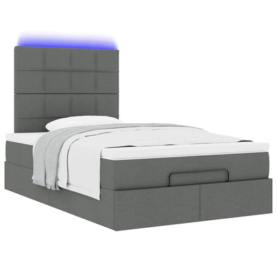 Ottoman Bed with Mattress & LEDs Dark Grey King Single Fabric