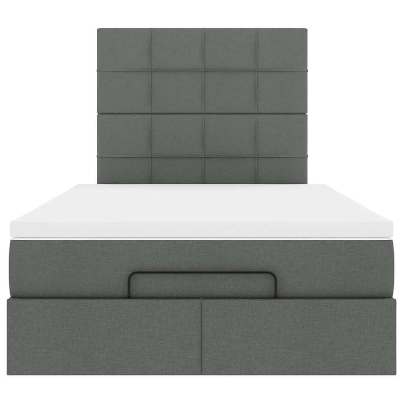 Ottoman Bed with Mattress & LEDs Dark Grey King Single Fabric