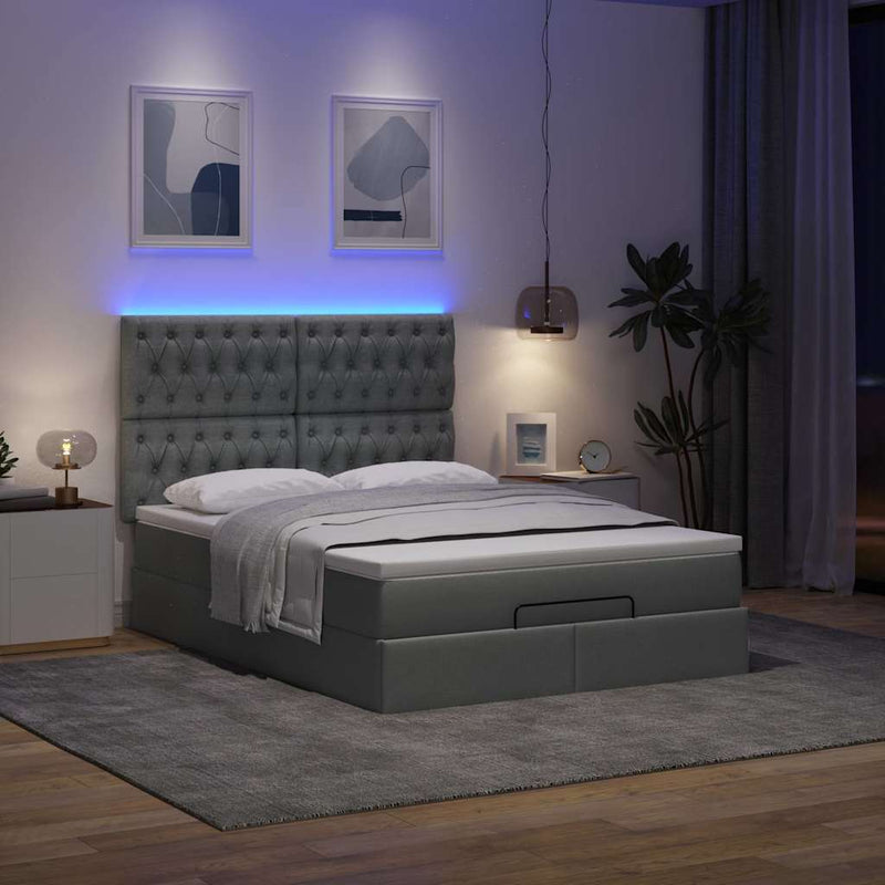 Ottoman Bed with Mattress & LEDs Dark Grey Double Fabric