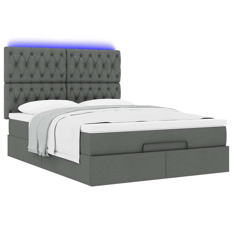 Ottoman Bed with Mattress & LEDs Dark Grey Double Fabric