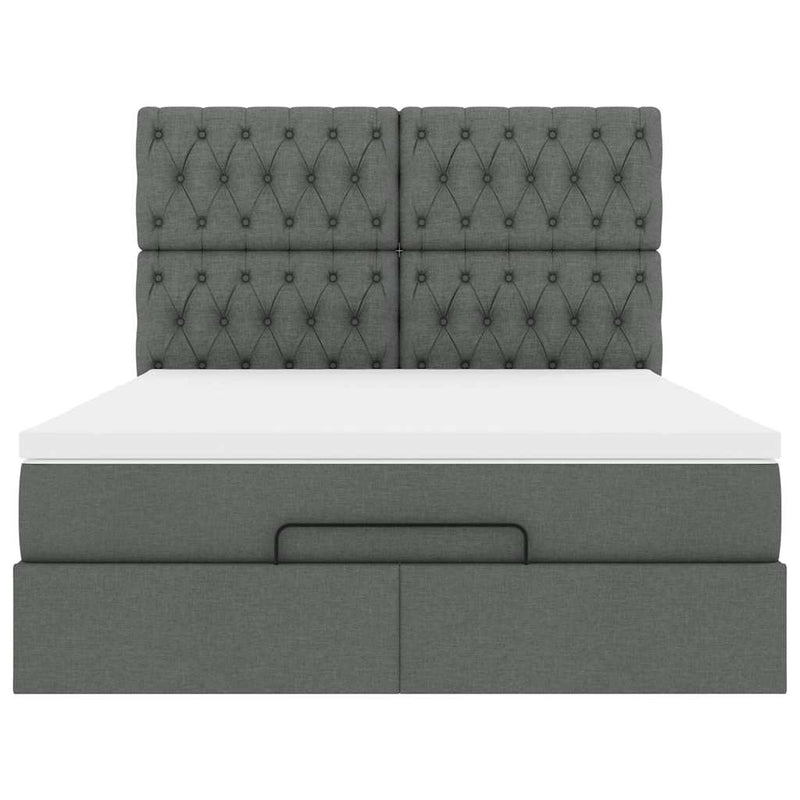 Ottoman Bed with Mattress & LEDs Dark Grey Double Fabric