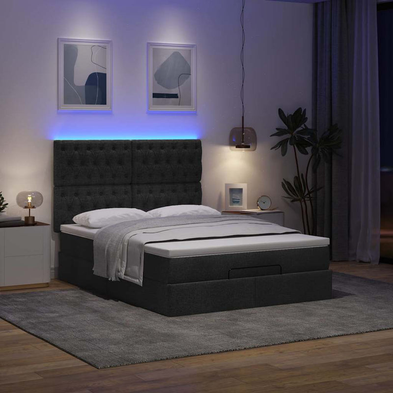 Ottoman Bed with Mattress & LEDs Black Double Fabric