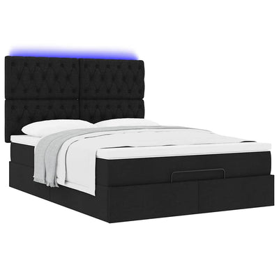 Ottoman Bed with Mattress & LEDs Black Double Fabric