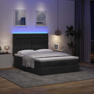 Ottoman Bed with Mattress & LEDs Black Queen Fabric