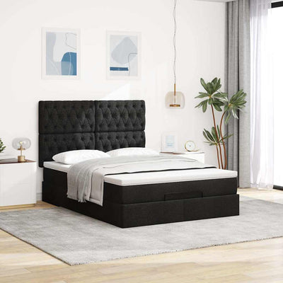 Ottoman Bed with Mattress & LEDs Black Queen Fabric