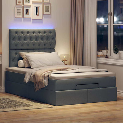 Ottoman Bed with Mattress & LEDs Dark Grey King Single Fabric