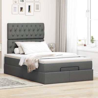 Ottoman Bed with Mattress & LEDs Dark Grey King Single Fabric