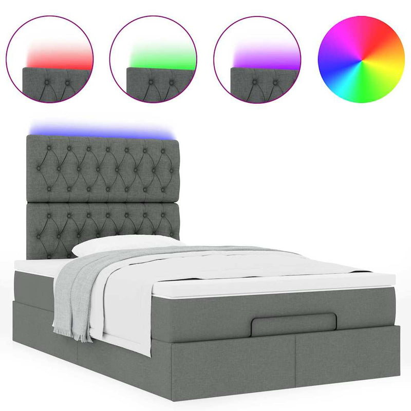 Ottoman Bed with Mattress & LEDs Dark Grey King Single Fabric