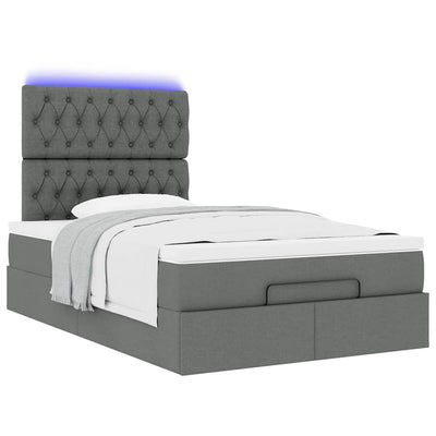 Ottoman Bed with Mattress & LEDs Dark Grey King Single Fabric