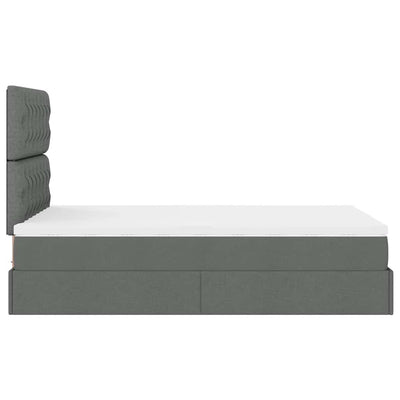 Ottoman Bed with Mattress & LEDs Dark Grey King Single Fabric