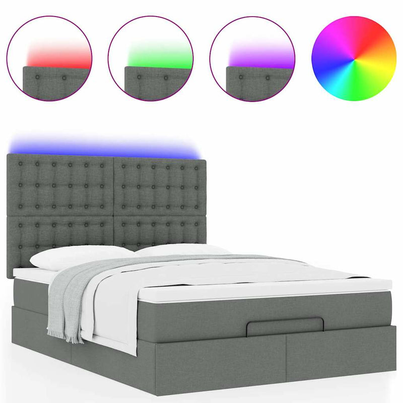 Ottoman Bed with Mattress & LEDs Dark Grey Queen Fabric