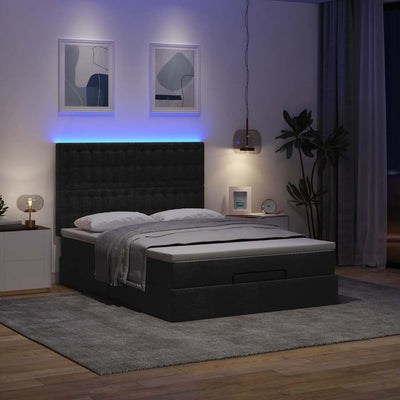 Ottoman Bed with Mattress & LEDs Black Queen Fabric