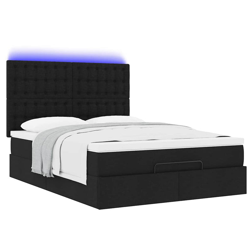 Ottoman Bed with Mattress & LEDs Black Queen Fabric