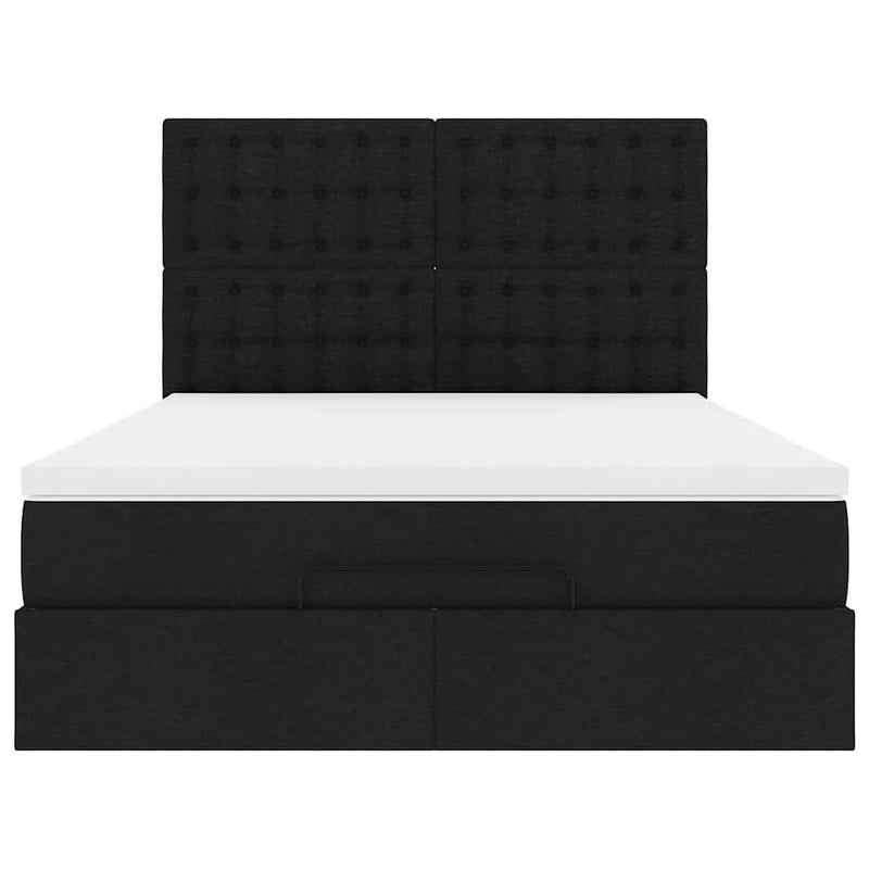 Ottoman Bed with Mattress & LEDs Black Queen Fabric