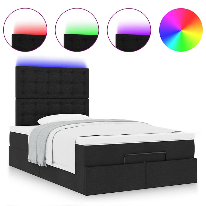 Ottoman Bed with Mattress & LEDs Black King Single Fabric