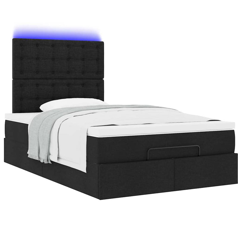 Ottoman Bed with Mattress & LEDs Black King Single Fabric