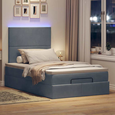 Ottoman Bed with Mattresses & LEDs Dark Grey King Single Velvet