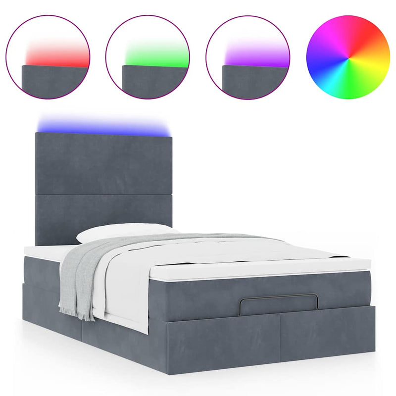 Ottoman Bed with Mattresses & LEDs Dark Grey King Single Velvet