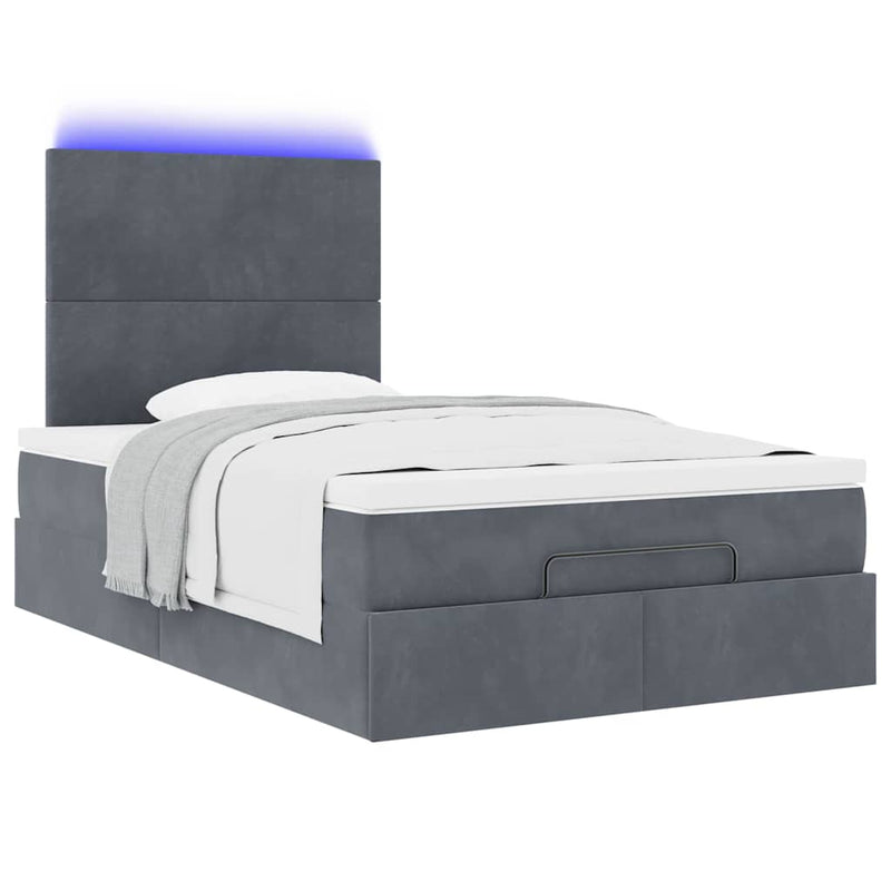 Ottoman Bed with Mattresses & LEDs Dark Grey King Single Velvet