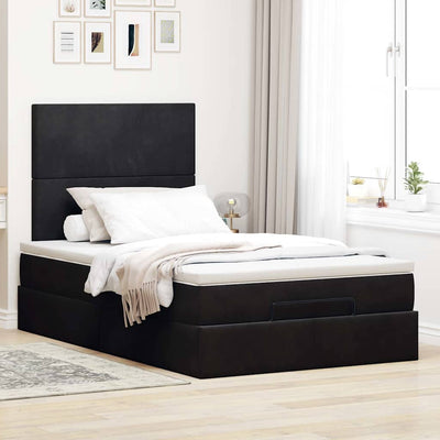 Ottoman Bed with Mattresses & LEDs Black King Single Velvet