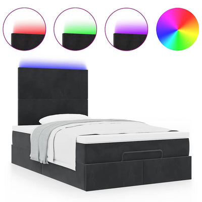 Ottoman Bed with Mattresses & LEDs Black King Single Velvet