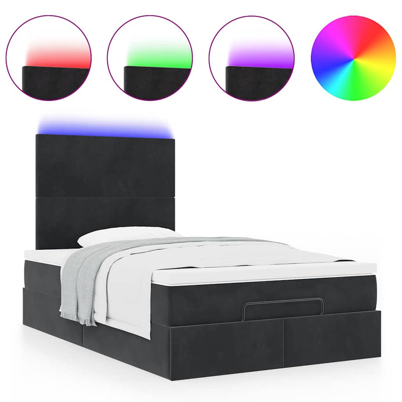 Ottoman Bed with Mattresses & LEDs Black King Single Velvet