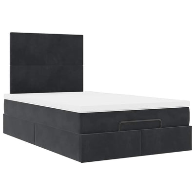 Ottoman Bed with Mattresses & LEDs Black King Single Velvet