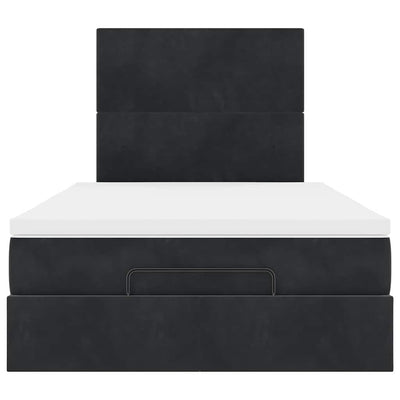 Ottoman Bed with Mattresses & LEDs Black King Single Velvet