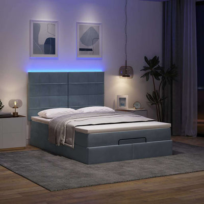 Ottoman Bed with Mattresses & LEDs Dark Grey Double Velvet