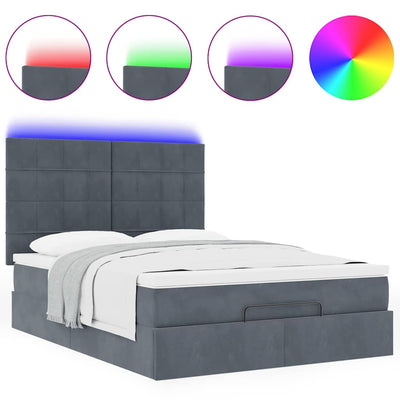 Ottoman Bed with Mattresses & LEDs Dark Grey Double Velvet