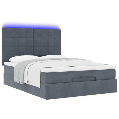 Ottoman Bed with Mattresses & LEDs Dark Grey Double Velvet