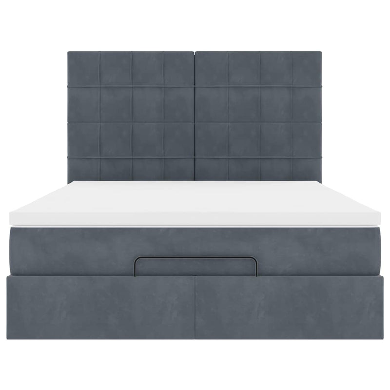 Ottoman Bed with Mattresses & LEDs Dark Grey Double Velvet