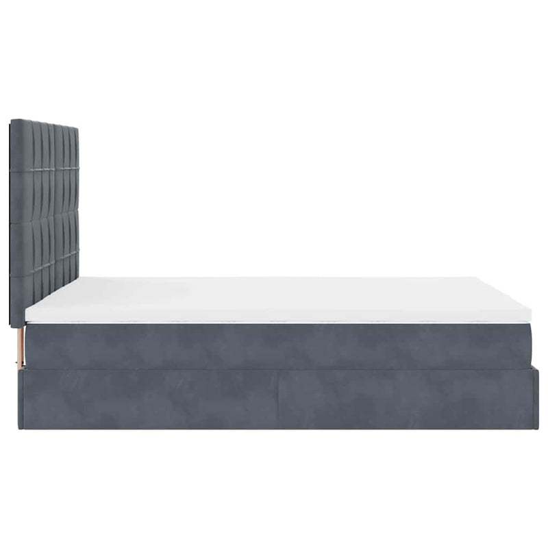 Ottoman Bed with Mattresses & LEDs Dark Grey Double Velvet