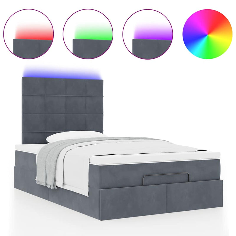 Ottoman Bed with Mattresses & LEDs Dark Grey King Single Velvet