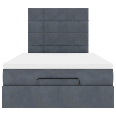 Ottoman Bed with Mattresses & LEDs Dark Grey King Single Velvet